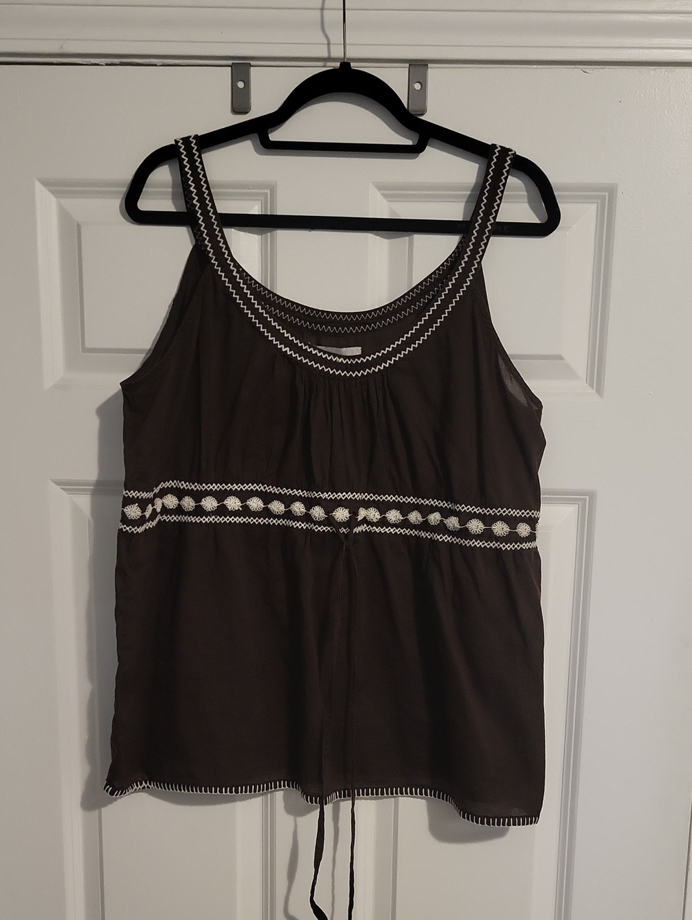 Old Navy Brown Tank Top with White Embroidered Trim
